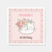 キッテンキティ猫ピンクガール1stバースデーナプキンス スタンダードカクテルナプキン (正面)