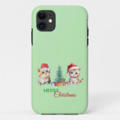 キッテンキャットサンタレッドグリーンメリークリスマスパーティー Case-Mate iPhoneケース (裏面)