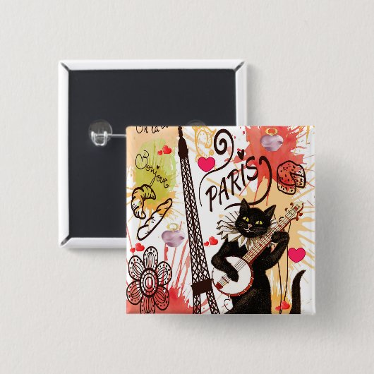 キッテンキャットパリフランススクエアボタン 缶バッジ (正面&裏面)