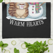 キッテンキャット&雪だるまフレンズ共有コーヒー冬 キッチンタオル (折り畳み)