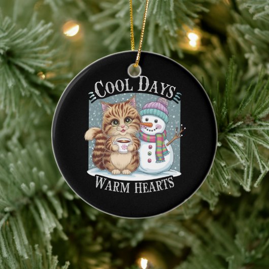 キッテンキャット&雪だるまフレンズ共有コーヒー冬 セラミックオーナメント (ツリー)