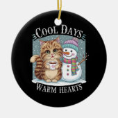キッテンキャット&雪だるまフレンズ共有コーヒー冬 セラミックオーナメント (正面)