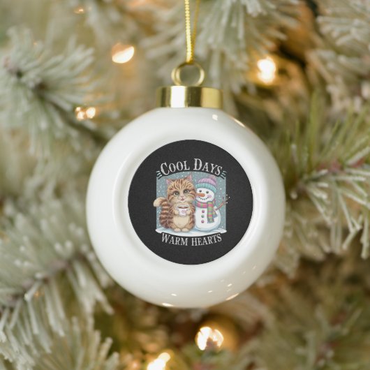 キッテンキャット&雪だるまフレンズ共有コーヒー冬 セラミックボールオーナメント (ツリー)