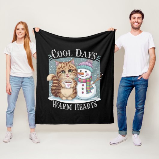 キッテンキャット&雪だるまフレンズ共有コーヒー冬 フリースブランケット (インサイチュ)