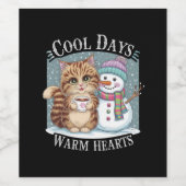 キッテンキャット&雪だるまフレンズ共有コーヒー冬 ワインラベル (シングルラベル)