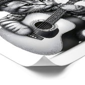 キッテンシャツハットアコースティックギターペンシルポートレート ポスター (角)