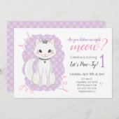 キッテンニャウ誕生日招待状 |ピンクと紫 招待状 (正面/裏面)