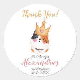 キッテンニャーピンククラウンガールキティキャット誕生日 ラウンドシール