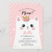 キッテンニャーピンククラウンガールキティキャット誕生日 招待状 (正面/裏面)