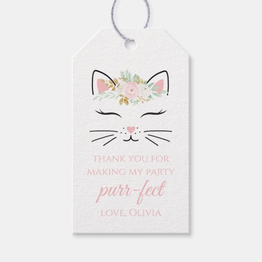 キッテンバースデーパーティーメッセージカードフローラ子猫顔 ギフトタグ (正面)