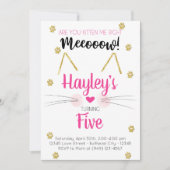 キッテンピンク&金ゴールド子供の誕生日招待状 招待状 (正面)