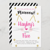 キッテンピンク&金ゴールド子供の誕生日招待状 招待状 (正面/裏面)