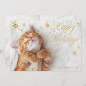 キッテンホワイトファー金ゴールドハッピーホリデーカード シーズンカード (正面/裏面)