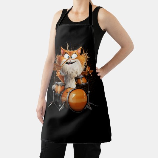 キッテンロックバンドおもしろい子猫ドラマー遊キャットD エプロン (インサイチュ)