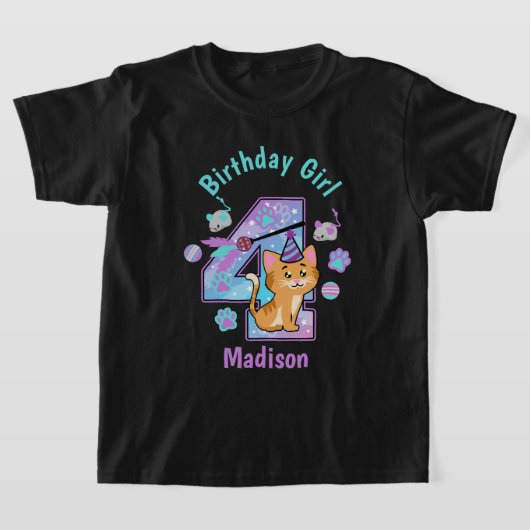 キッテン四誕生日シャツキャット誕生日 Tシャツ (レイダウン)