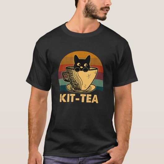 キットティーキャットヴィンテージ可愛くて黒猫 Tシャツ (正面)