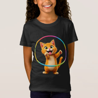 キットンよくはしゃぐレインボーフラフープおもしろい猫好き Tシャツ