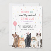 キットンパーティーすべてのパウィティ動物を呼び出す誕生日 招待状 (正面)