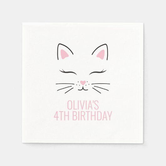 キットン誕生日パーティーナプキンピンク スタンダードカクテルナプキン (正面)