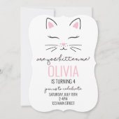 キットン誕生日招待状とピンクハート子猫顔 招待状 (正面)