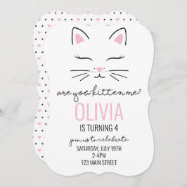 キットン誕生日招待状とピンクハート子猫顔 招待状