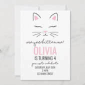 キットン誕生日招待状とピンクハート子猫顔 招待状 (正面)