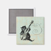 キットン遊ズティール（緑がかった色）音楽猫イラストレーション マグネット (正面/裏面)