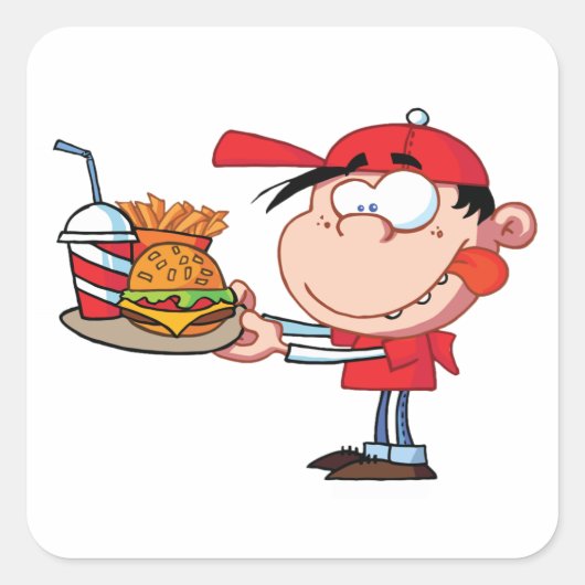 キッドおもしろいファストフードラバーバーガー、フライドリンク スクエアシール (正面)