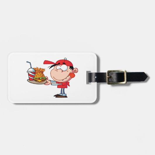 キッドおもしろいファストフードラバーバーガー、フライドリンク ラゲッジタグ (正面横)