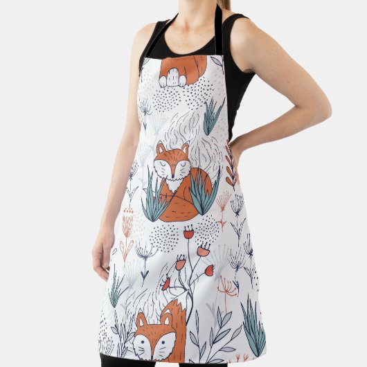 キッドの森のイラストレーション、キツネと花。 エプロン (インサイチュ)