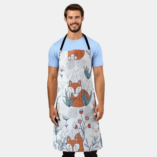 キッドの森のイラストレーション、キツネと花。 エプロン (着用した状態)