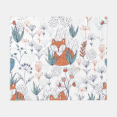 キッドの森のイラストレーション、キツネと花。 フリースブランケット (正面(横))