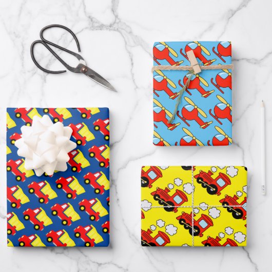 キッドの誕生日ヘリ、トラックと赤いチョオ潮列車 ラッピングペーパーシート (正面)