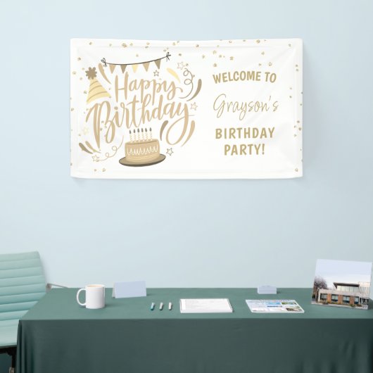 キッドの誕生日金ゴールドグリッターへようこそ 横断幕 (トレードショー)