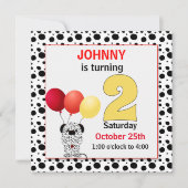 キッドの2番目の誕生日レッドと黄色のダルマチアのインビタ 招待状 (正面)
