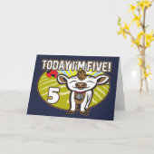 キッドの5誕生日今日は5だ!かわいい牛 カード (黄色い花)
