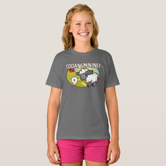キッドの9誕生日今日は9だ！かわいい子羊 Tシャツ (正面フル)