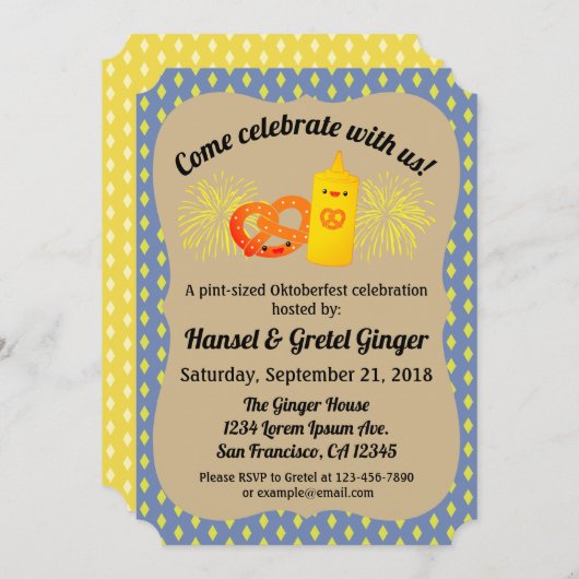 キッドオクトーバーフェストパーティの招待状withプレッツェル 招待状 (正面/裏面)
