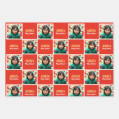 キッドガールボーイカスタム写真写真&名前クリスマス ラッピングペーパーシート (正面2)