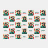 キッドガールボーイカスタム写真写真&名前クリスマス ラッピングペーパーシート (正面)