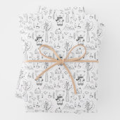 キッドクリスマスブラック&ホワイトウィンターテディベア ラッピングペーパーシート (インサイチュ)