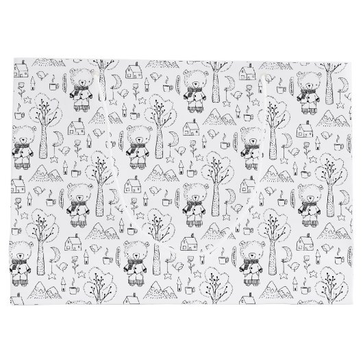 キッドクリスマスブラック&ホワイトウィンターテディベア ラージペーパーバッグ (裏面)