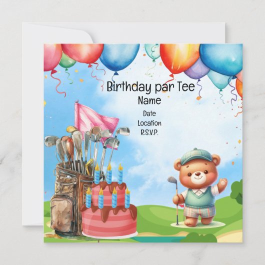 キッドゴルファーパーティー用ゴルフ誕生日 招待状 (正面)