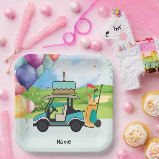 キッドゴルファー用のケーキ付き誕生日付きゴルフカート ペーパープレート (パーティー)