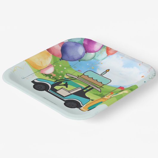 キッドゴルファー用のケーキ付き誕生日付きゴルフカート ペーパープレート (傾斜あり)