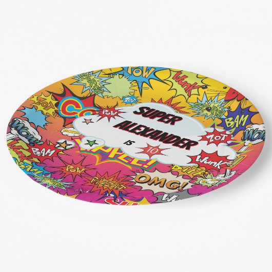 キッドスーパーヒーロー素晴らし漫画誕生日紙プレート ペーパープレート (アングル)