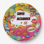 キッドスーパーヒーロー素晴らし漫画誕生日紙プレート ペーパープレート (正面)