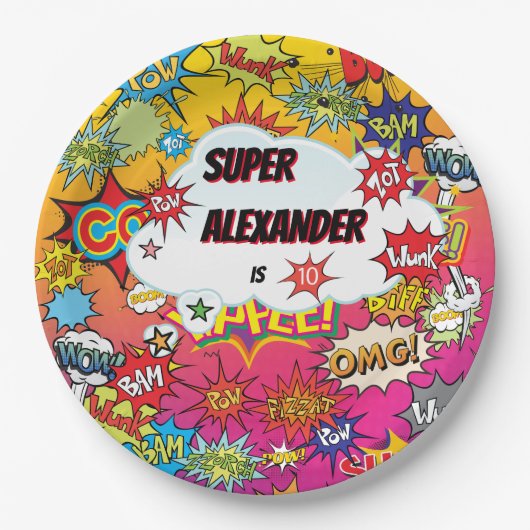 キッドスーパーヒーロー素晴らし漫画誕生日紙プレート ペーパープレート (正面)