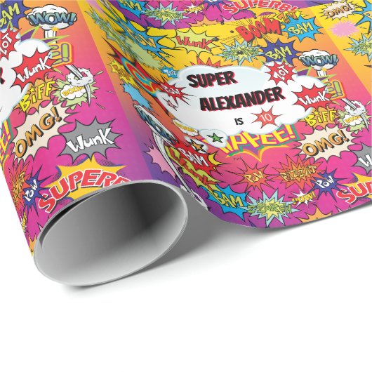 キッドスーパーヒーロー素晴らし漫画誕生日 ラッピングペーパー (ロールコーナー)