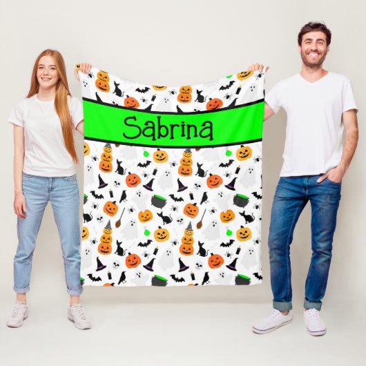 キッドハロウィーン幽霊カボチャ黒猫パーソナライズド フリースブランケット (インサイチュ)